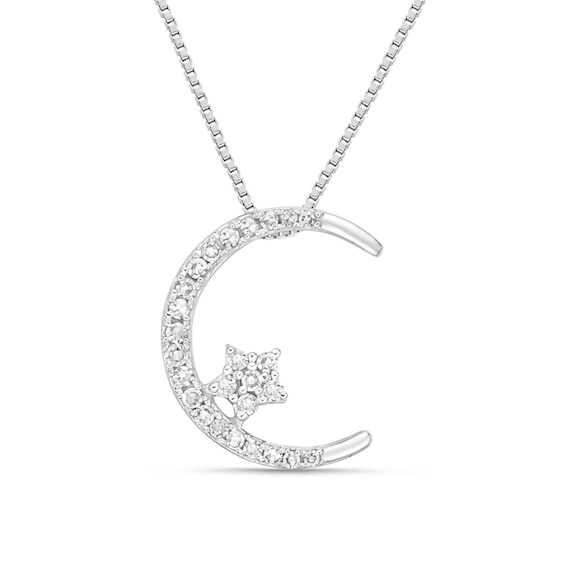 1/8 CT. T.w. Diamond Crescent Moon and Star Pendant in 10K White Gold