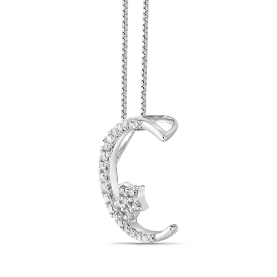 1/8 CT. T.w. Diamond Crescent Moon and Star Pendant in 10K White Gold
