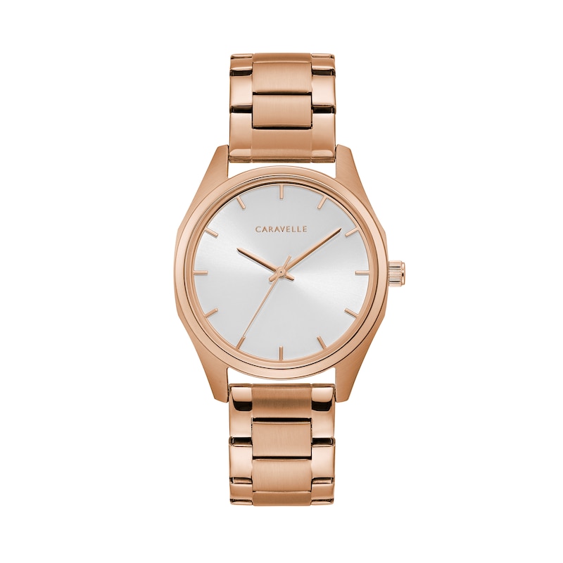 Ladies' Caravelle by Bulova Rose-Tone Watch with Silver-Tone Dial (Model: 45L179)