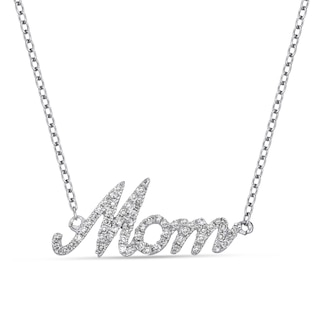 1/5 CT. T.W. Diamond "Mom" Necklace in 14K White Gold