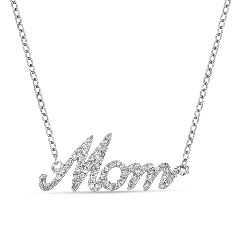 Main Image 1 of 1/5 CT. T.W. Diamond "Mom" Necklace in 14K White Gold