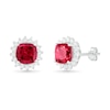 Thumbnail Image 0 of 6.0mm Cushion-Cut Lab-Created Ruby and White Sapphire Sunburst Frame Stud Earrings in Sterling Silver