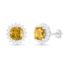 6.0mm Cushion-Cut Citrine and White Lab-Created Sapphire Sunburst Frame Stud Earrings in Sterling Silver