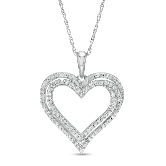 1/2 CT. T.w. Diamond Double Heart Pendant in Sterling Silver