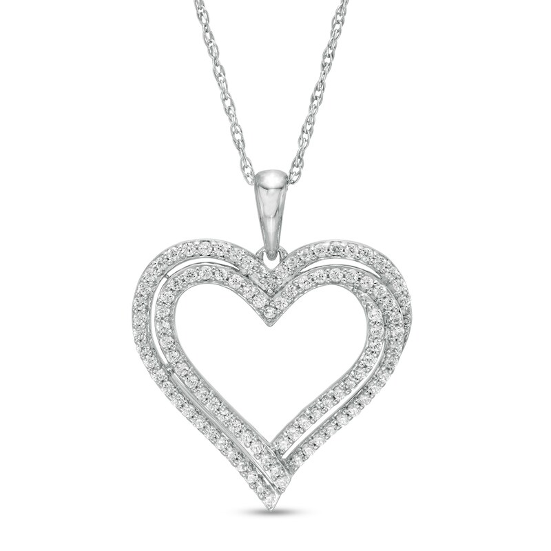 1/2 CT. T.W. Diamond Double Heart Pendant in Sterling Silver | Zales