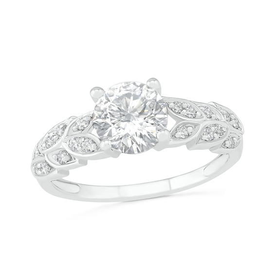 7.0mm Lab-Created White Sapphire Laurel Leaf-Sides Ring in Sterling Silver 7.0mm Lab-Created White Sapphire Laurel Leaf-Sides Ring in Sterling Silver