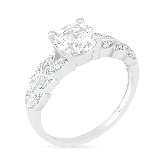 7.0mm Lab-Created White Sapphire Laurel Leaf-Sides Ring in Sterling Silver 7.0mm Lab-Created White Sapphire Laurel Leaf-Sides Ring in Sterling Silver