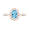 Oval Blue Topaz and 1/20 CT. T.W. Diamond Frame Tapered Shank Vintage-Style Ring in 10K Rose Gold