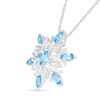 Thumbnail Image 2 of 4.0mm Princess-Cut and Marquise Blue Topaz and 1/20 CT. T.W. Diamond Snowflake Pendant in Sterling Silver