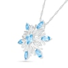 Thumbnail Image 1 of 4.0mm Princess-Cut and Marquise Blue Topaz and 1/20 CT. T.W. Diamond Snowflake Pendant in Sterling Silver