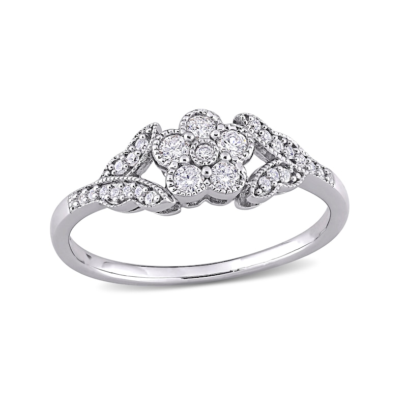 1/4 CT. T.W. Diamond Flower and Leaves Vintage-Style Ring in Sterling Silver