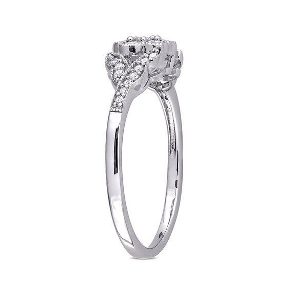 1/4 CT. T.w. Diamond Flower and Leaves Vintage-Style Ring in Sterling Silver