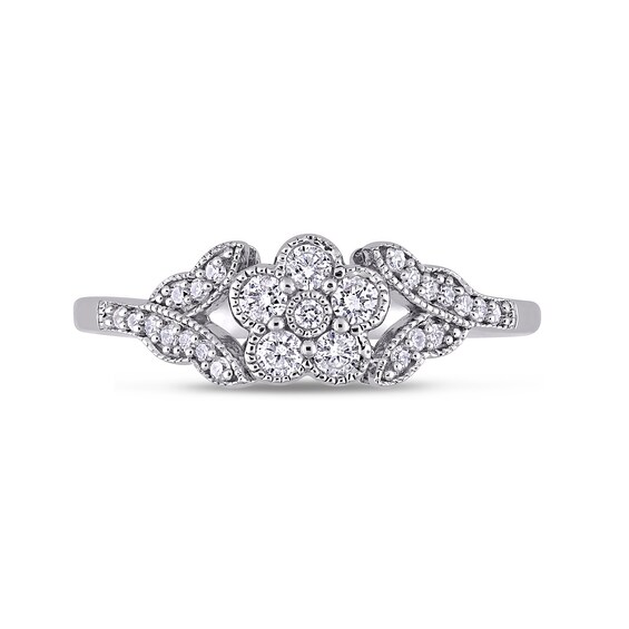 1/4 CT. T.w. Diamond Flower and Leaves Vintage-Style Ring in Sterling Silver