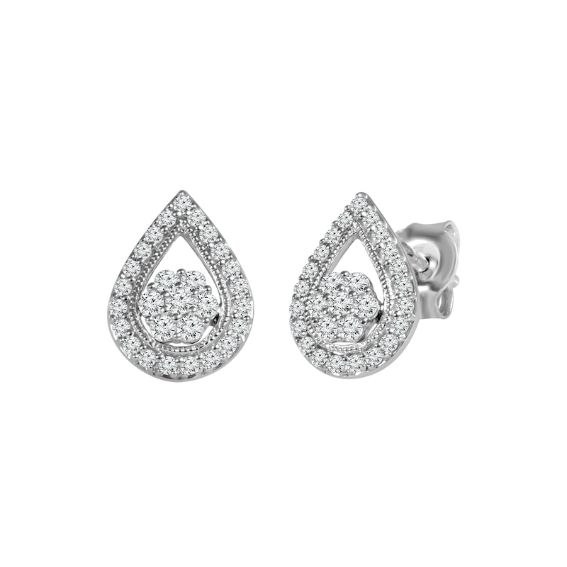 1/3 CT. T.W. Composite Diamond Vintage-Style Teardrop Stud Earrings in 10K White Gold