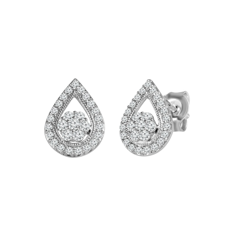 Main Image 1 of 1/3 CT. T.W. Composite Diamond Vintage-Style Teardrop Stud Earrings in 10K White Gold