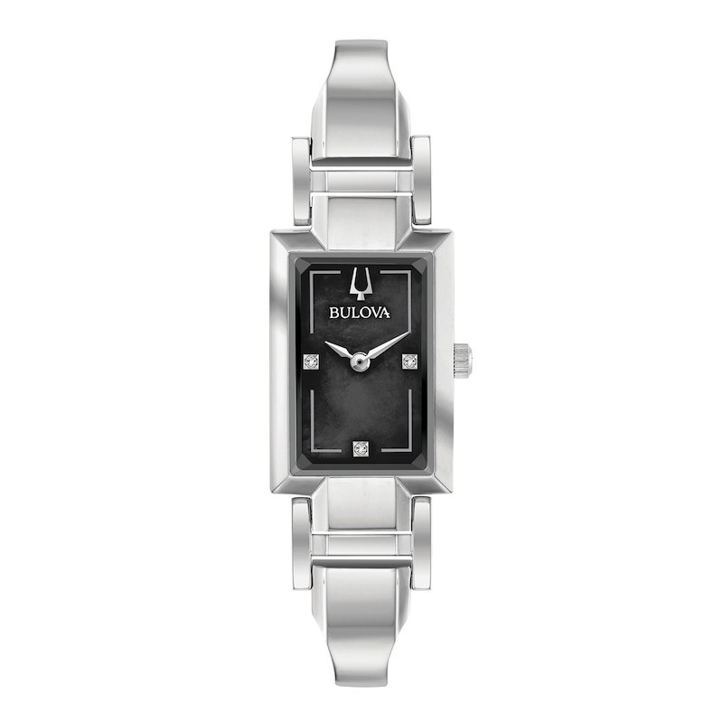 Main Image 1 of Ladies' Bulova Diamond Accent Bangle Watch with Rectangular Black Mother-of-Pearl Dial (Model: 96P209)