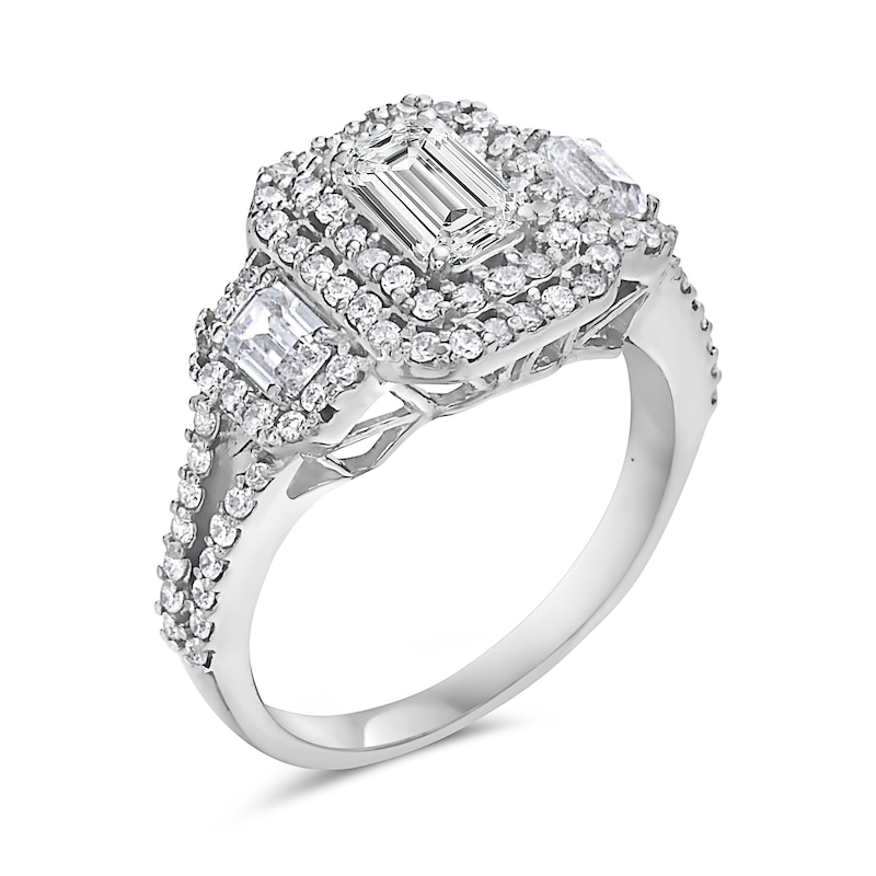 13/4 CT. T.W. EmeraldCut Diamond Frame Three Stone Engagement Ring in