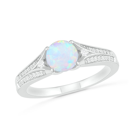 6.0mm Lab-Created Opal and White Sapphire Split Shank Ring in Sterling ...