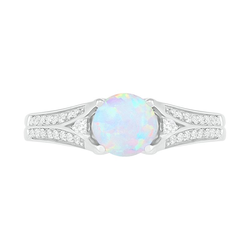 6.0mm Lab-Created Opal and White Sapphire Split Shank Ring in Sterling Silver