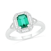 Thumbnail Image 1 of Emerald-Cut Lab-Created Emerald and 1/20 CT. T.W. Diamond Octagonal Frame Art Deco Vintage-Style Ring in Sterling Silver