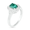 Thumbnail Image 2 of Emerald-Cut Lab-Created Emerald and 1/20 CT. T.W. Diamond Octagonal Frame Art Deco Vintage-Style Ring in Sterling Silver