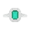 Thumbnail Image 3 of Emerald-Cut Lab-Created Emerald and 1/20 CT. T.W. Diamond Octagonal Frame Art Deco Vintage-Style Ring in Sterling Silver