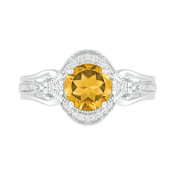7.0mm Citrine and 1/10 CT. T.W. Diamond Scroll Frame S