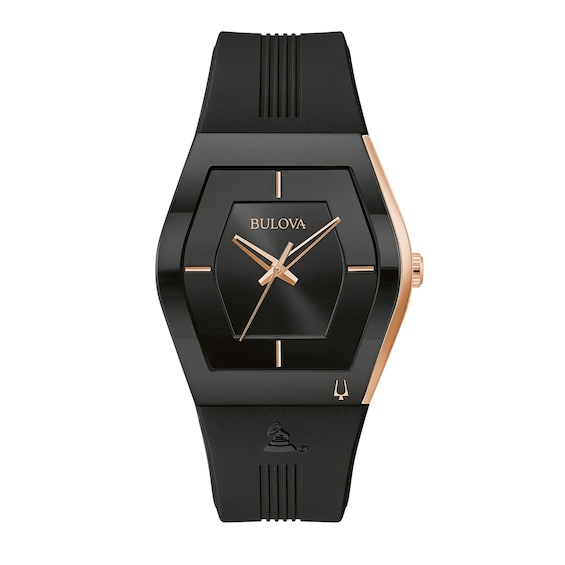 Men's Special Edition Bulova Modern Latin GrammyÂ® Gemini Two-Tone Strap Watch with Tonneau Black Dial (Model: 97A163)