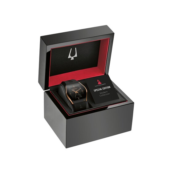 Men's Special Edition Bulova Modern Latin GrammyÂ® Gemini Two-Tone Strap Watch with Tonneau Black Dial (Model: 97A163)