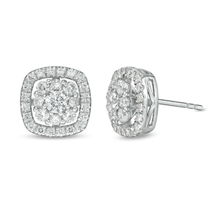 1 CT. T.W. Lab-Grown Diamond Cushion Frame Stud Earrings in 14K White Gold (F/SI2)
