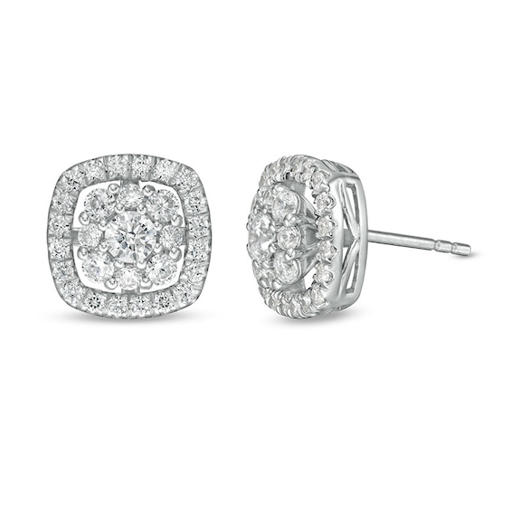 1 CT. T.w. Certified Lab-Grown Diamond Cushion Frame Stud Earrings in 14K White Gold (F/Si2)