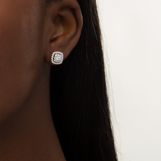 1 CT. T.w. Certified Lab-Grown Diamond Cushion Frame Stud Earrings in 14K White Gold (F/Si2)