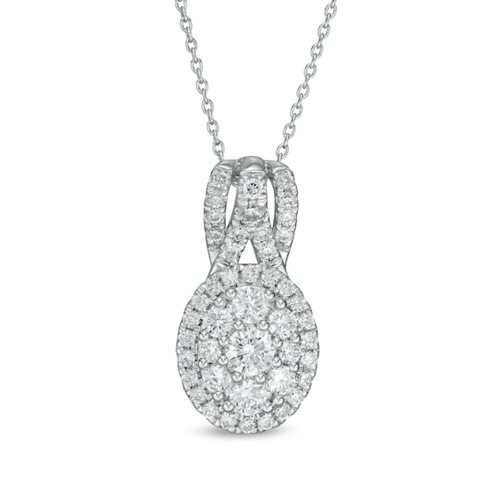 1 CT. T.W. Certified Lab-Created Diamond Oval Frame Pendant in 14K White Gold (F/SI2) 1 CT. T.W. Certified Lab-Created Diamond Oval Frame Pendant in 14K White Gold (F/SI2)