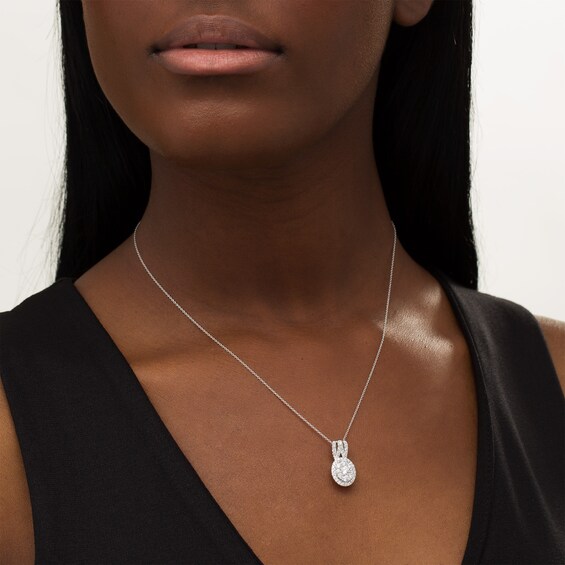 1 CT. T.W. Certified Lab-Created Diamond Oval Frame Pendant in 14K White Gold (F/SI2) 1 CT. T.W. Certified Lab-Created Diamond Oval Frame Pendant in 14K White Gold (F/SI2)
