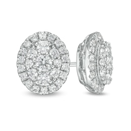 1 CT. T.W. Certified Lab-Created Diamond Oval Frame Stud Earrings in 14K White Gold (F/SI2)