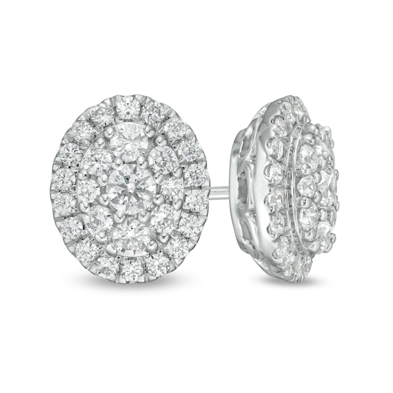 1 CT. T.w. Certified Lab-Grown Diamond Oval Frame Stud Earrings in 14K White Gold (F/Si2)