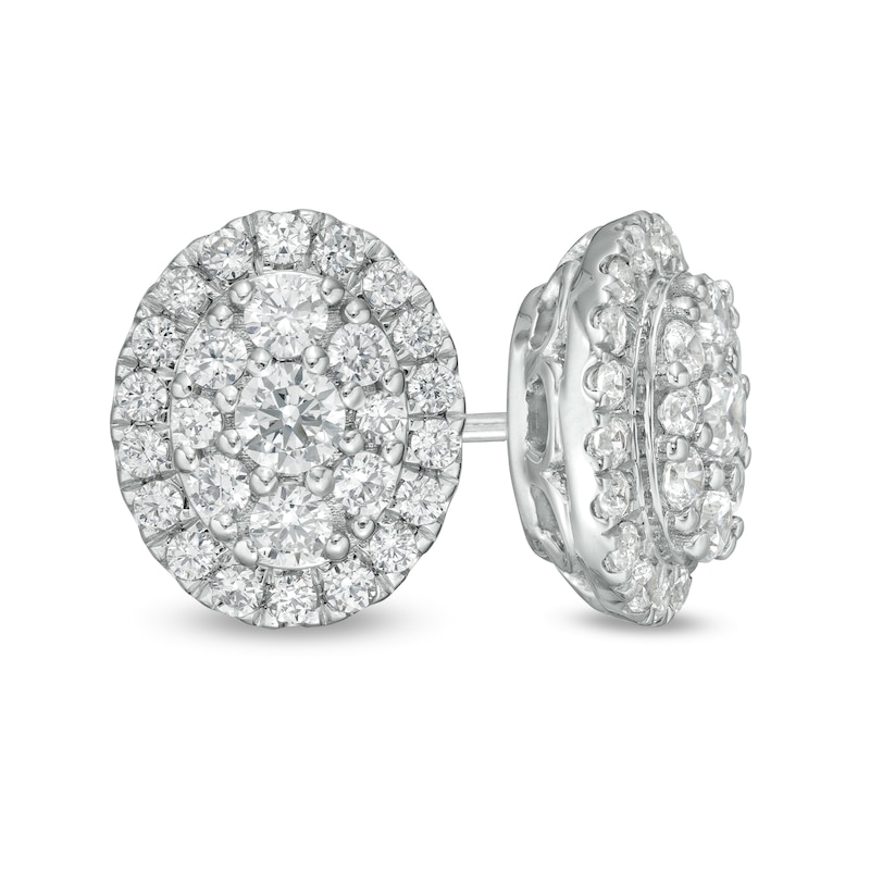 1 CT. T.W. Certified Lab-Created Diamond Oval Frame Stud Earrings in 14K White Gold (F/SI2)