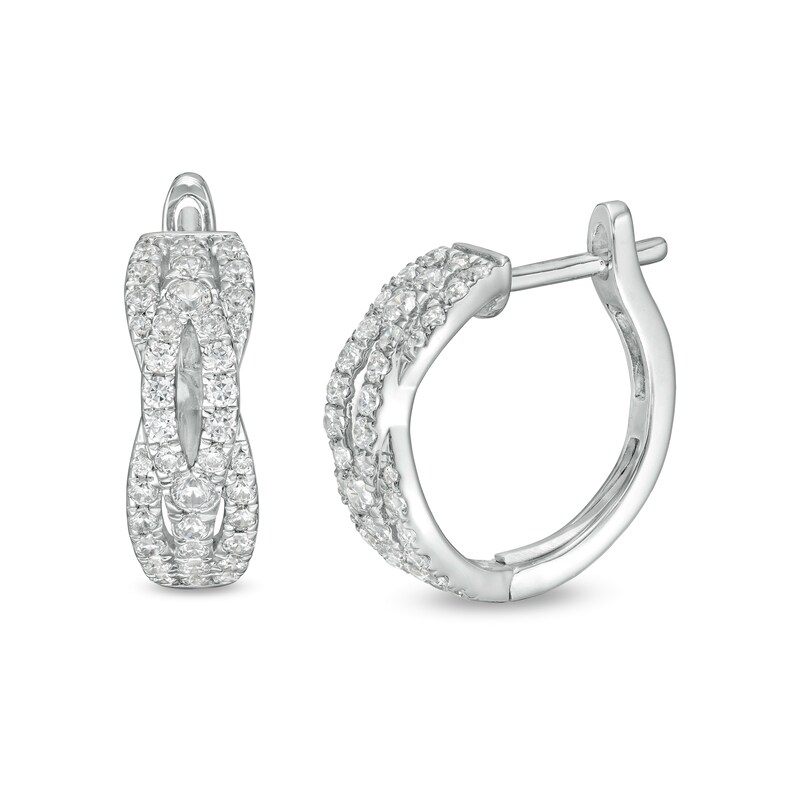 Main Image 1 of 1 CT. T.W. Certified Lab-Grown Diamond Open Braid Hoop Earrings in 14K White Gold (F/SI2)