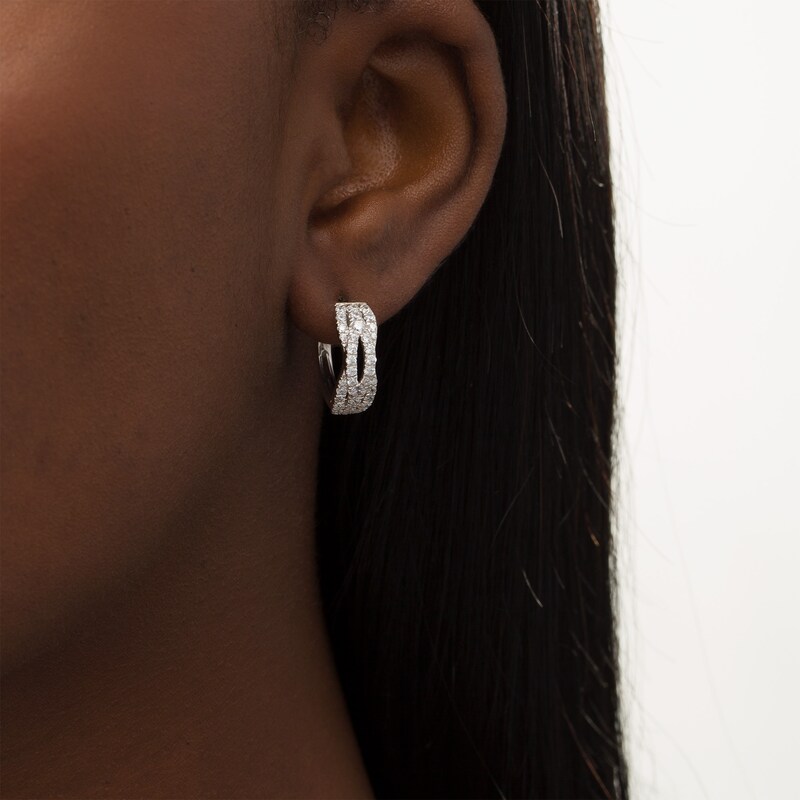 Main Image 2 of 1 CT. T.W. Certified Lab-Grown Diamond Open Braid Hoop Earrings in 14K White Gold (F/SI2)