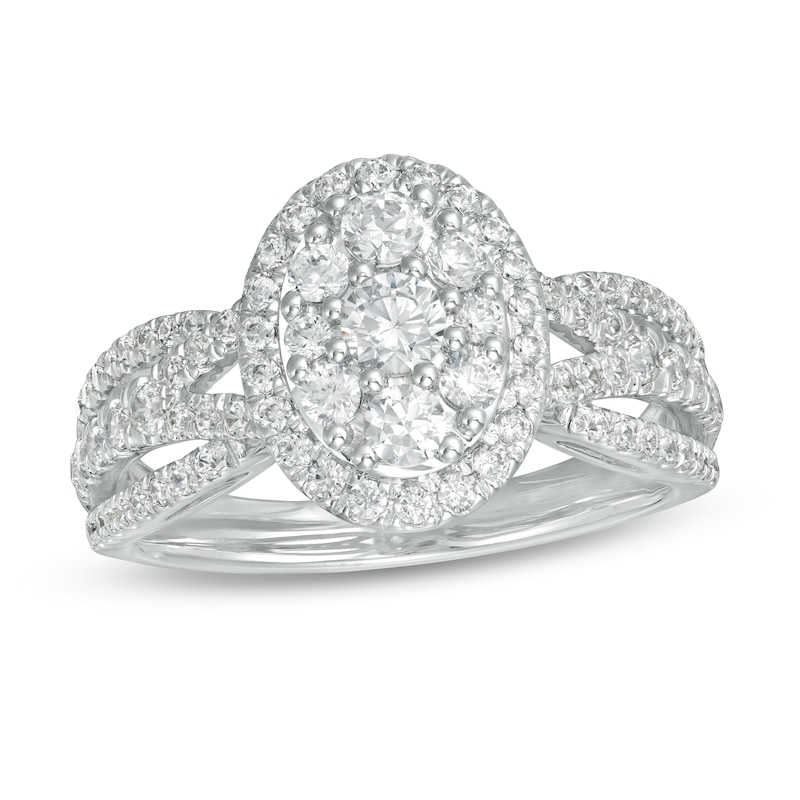 Main Image 1 of 1 CT. T.W. Certified Lab-Grown Diamond Oval Frame Split Shank Ring in 14K White Gold (F/SI2)