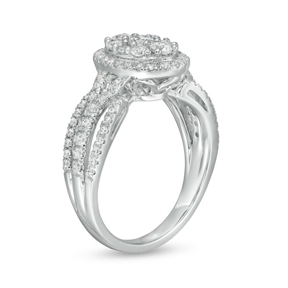 1 CT. T.w. Certified Lab-Grown Diamond Oval Frame Split Shank Ring in 14K White Gold (F/Si2)