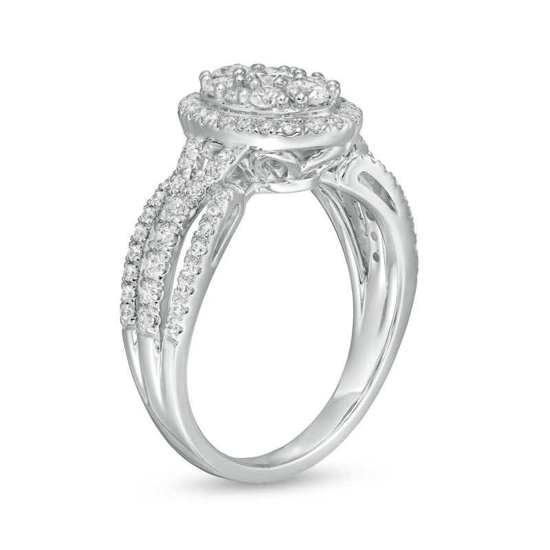 Main Image 3 of 1 CT. T.W. Certified Lab-Grown Diamond Oval Frame Split Shank Ring in 14K White Gold (F/SI2)