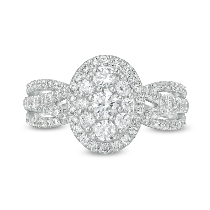 Main Image 4 of 1 CT. T.W. Certified Lab-Grown Diamond Oval Frame Split Shank Ring in 14K White Gold (F/SI2)