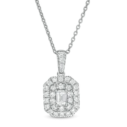 1/2 CT. T.W. Certified Emerald-Cut Lab-Created Diamond Octagonal Double Frame Pendant in 14K White Gold (F/SI2)