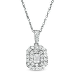 1/2 CT. T.W. Certified Emerald-Cut Lab-Grown Diamond Octagonal Double Frame Pendant in 14K White Gold (F/SI2)