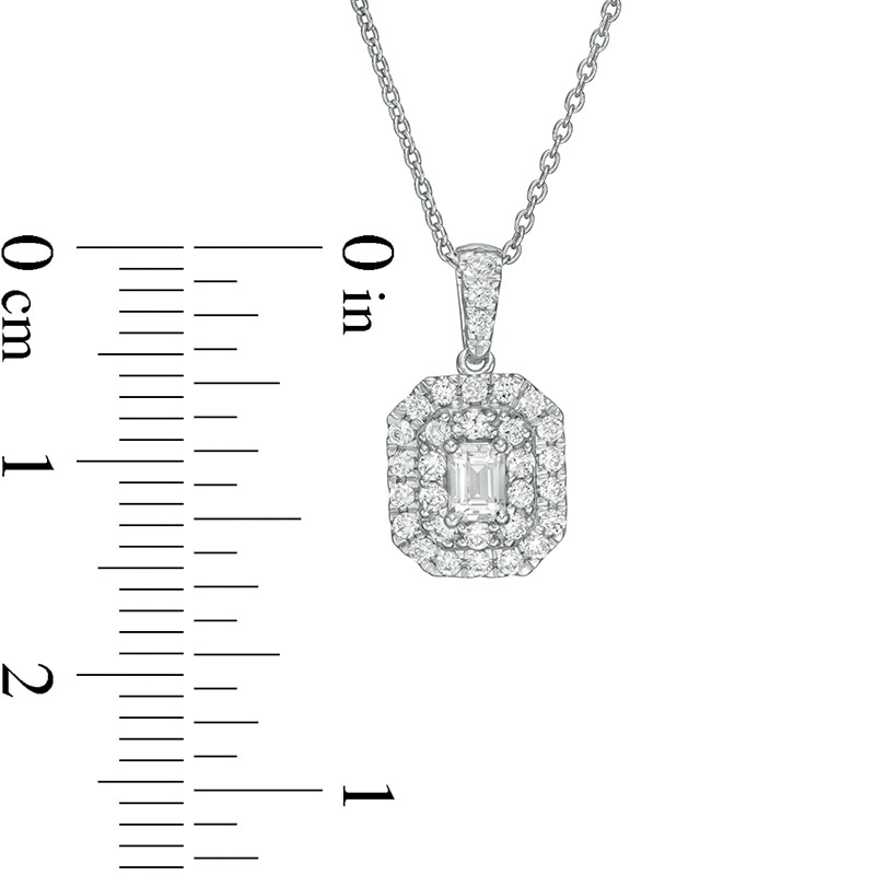 Main Image 3 of 1/2 CT. T.W. Certified Emerald-Cut Lab-Grown Diamond Octagonal Double Frame Pendant in 14K White Gold (F/SI2)