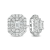 Thumbnail Image 0 of 1 CT. T.W. Certified Emerald-Cut Lab-Created Diamond Octagonal Double Frame Stud Earrings in 14K White Gold (F/SI2)