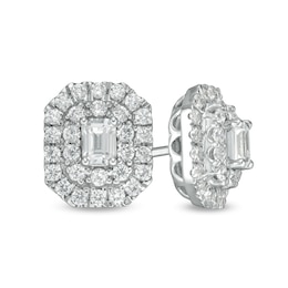 1 CT. T.W. Certified Emerald-Cut Lab-Created Diamond Octagonal Double Frame Stud Earrings in 14K White Gold (F/SI2)