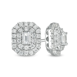 1 CT. T.W. Certified Emerald-Cut Lab-Grown Diamond Octagonal Double Frame Stud Earrings in 14K White Gold (F/SI2)