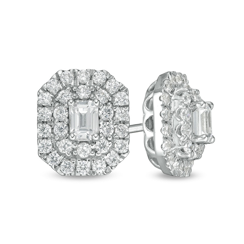 1 CT. T.W. Certified Emerald-Cut Lab-Created Diamond Octagonal Double Frame Stud Earrings in 14K White Gold (F/SI2)
